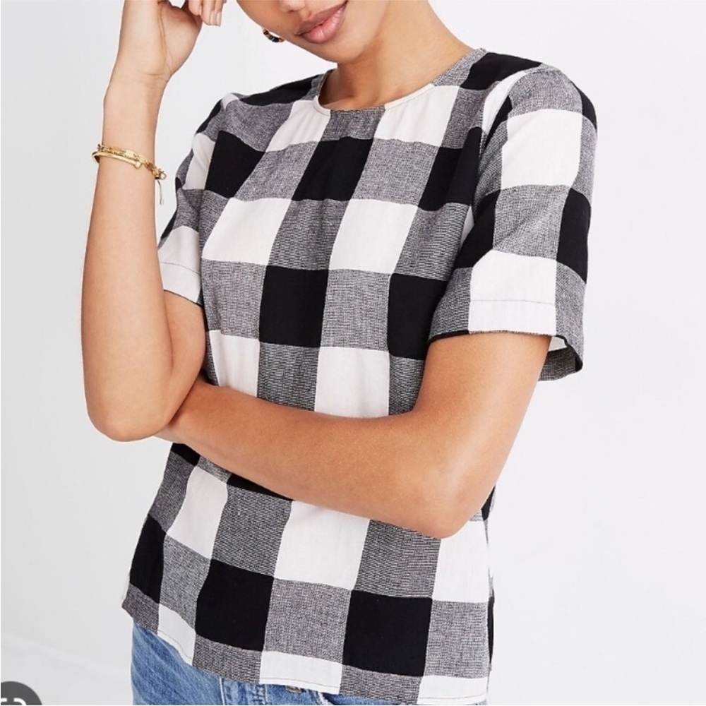 Madewell Black and White Plaid Gingham Checkered Short Sleeve Top